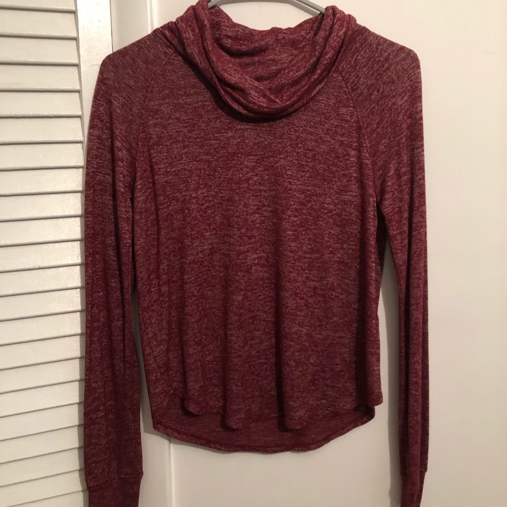 maroon/burgundy mock-neck thin long-sleeve shirt !
